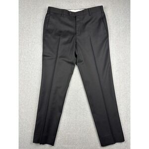 Zanella Dress Pants Mens 36x32 Black Parker Flat Front Wool Dress Italy Formal